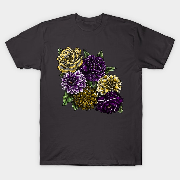 Enby Peonies and Dahlias T-Shirt by Art by Veya